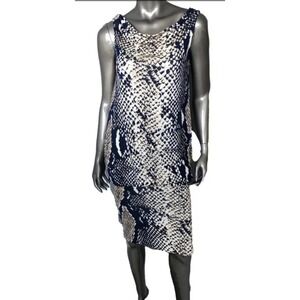Diane von Furstenberg Mini Tube Dress  Medium Navy Tan Snake Python Silk Blouson
